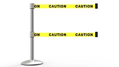 Banner Stakes Al6101M-D Qline Retractable Dual Belt Barrier, Matte Post, Yellow "Caution"
