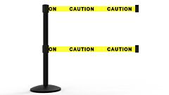 Banner Stakes Al6101B-D Qline Retractable Dual Belt Barrier, Black Post, Yellow "Caution"