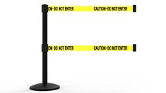 Banner Stakes Al6102B-D Qline Retractable Dual Belt Barrier, Black Post, Yellow "Caution - Do Not Enter"