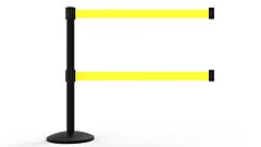 Banner Stakes Al6104B-D Qline Retractable Dual Belt Barrier, Black Post, Blank Yellow Belt