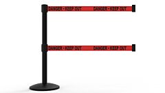 Banner Stakes Al6106B-D Qline Retractable Dual Belt Barrier, Black Post, Red "Danger - Keep Out"