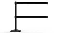 Banner Stakes Al6108B-D Qline Retractable Dual Belt Barrier, Black Post, Blank Black Belt