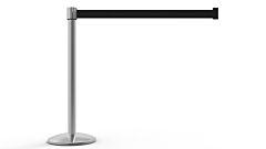 Banner Stakes Al6108C Qline Retractable Belt Barrier, Polished Chrome Post, Blank Black Belt