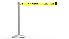 Banner Stakes Al6101M Qline Retractable Belt Barrier, Matte Post, Yellow "Caution"