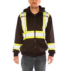 Tingley S78123C High Visibility Sweatshirt, Black, Detachable Hood, Zipper Closure, 2 Pockets, Two-Tone Silver Reflective Tape, Size 2X-Large