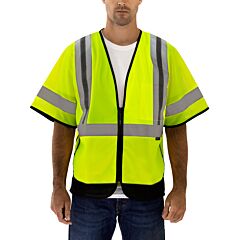 Tingley V73432C Class 3 Vest, Csa Z96 Class 2 Level 2, Fluorescent Yellow, Polyester Mesh/Solid, Zipper Closure, 3 Pockets, Size Small/Medium