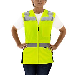 Tingley V73732 Type R Class 2 Women'S Vest, Fluorescent Yellow, Polyester Mesh/Solid, Zipper Closure, 6 Pockets, Silver Reflective Tape, Size Small/Medium