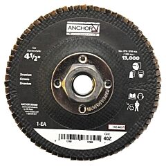 Anchor Brand 97889 Abrasive High Density Flap Discs, 4 1/2 In Dia, 40 Grit, 5/8-11 Arbor, Type 27