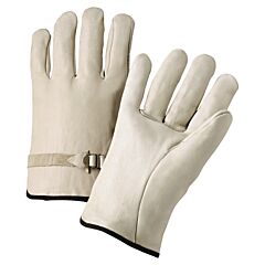 Anchor Brand 68153L Quality Grain Cowhide Leather Driver Gloves, Large, Unlined, Natural, Pull Strap Back