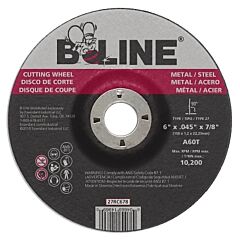 B-Line Abrasives 90900 Depressed Ctr Cutting Wheel, 6 In Dia, 0.045 In Thick, 7/8 In Arbor, 60 Grit