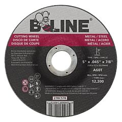 B-Line Abrasives 27Rc578 Depressed Ctr Cutting Wheel, 5 In Dia, 0.045 In Thick, 7/8 In Arbor, 60 Grit