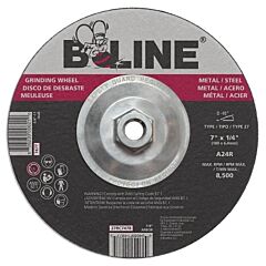 B-Line Abrasives 90912 Depressed Center Grinding Wheel, 7 In Dia, 1/4 In Thick, 5/8 In-11 Arbor, 24 Grit