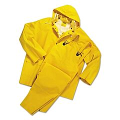 Anchor Brand 4035S 3-Pc Rainsuit, Jacket/Hood/Overalls, 0.35 Mm, Pvc Over Polyester, Yellow, Small