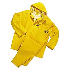 Anchor Brand 4035L 3-Pc Rainsuit, Jacket/Hood/Overalls, 0.35 Mm, Pvc Over Polyester, Yellow, Large