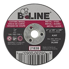 B-Line Abrasives 90881 Cutting Wheel, 2 In Dia, 1/8 In Thick, 3/8 In Arbor, 30 Grit, Alum Oxide