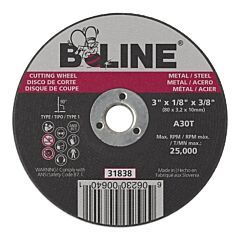 B-Line Abrasives 90884 Cutting Wheel, 3 In Dia, 1/8 In Thick, 3/8 In Arbor, 30 Grit, Alum Oxide
