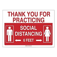 Brady® 170217 Social Distancing Sign, B-302 Poly, 10 In H X 14 In W, Red/White, Thank You For Practicing Social Distancing 6 Feet