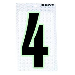 Brady® 3010-4 Glow-In-The-Dark/Ultra Reflective Numbers, 3.5 In X 2.5 In, "4", Black/Silver