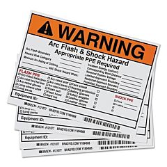 Brady® 122977 Arc Flash Labels, 7 In X 5 In, Warning - Arc Flash & Shock Hazard, Orange