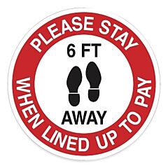 Brady® 170336 Social Distancing Sign, B-534 Anti-Skid Poly, 17 In Dia, Black/Red/White, Please Stay 6Ft Away To Pay