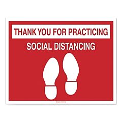 Brady® 170260 Social Distancing Sign, B-819 Anti-Skid Vinyl, 14 In H X 18 In W, Red/White, Thank You For Practicing Social Distancing