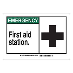 Brady® 21806 Emergency First Aid Station Signs, 10W X 7H, Black/Green