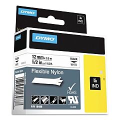 Dymo 18488 Industrial Rhino Flexible Nylon Label Cartridge, 1/2 In W X 11.5 Ft L, Black Print On White Background