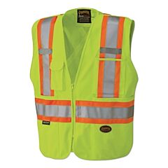 Pioneer V1021260U-L Hi-Vis Zip-Up Snap Break Away Safety Vest, Large, Green