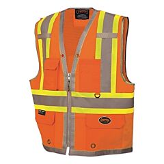 Pioneer V1010250U-M 6672U/6673U Hv 300D Oxford W/Mesh Back Surveyor Vest, Medium, Orange