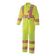 Pioneer V1070160U-S Fr Cotton Coveralls With Reflective Trim, Hi-Vis Yellow/Green, Size Small