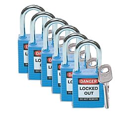 Brady® 51344 Nylon Lockout Padlock, 0.25 In Dia X 1.5 In L Shackle, Blue, Danger Locked Out Do Not Remove