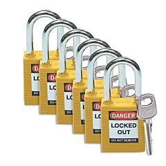 Brady® 51346 Nylon Lockout Padlock, 0.25 In Dia X 1.5 In L Shackle, Yellow, Danger Locked Out Do Not Remove