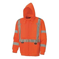 Pioneer V1060351U-Xl Hi-Vis Safety Polyester Fleece Hoodie, Zipper Front, X-Large, Orange