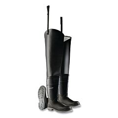 Dunlop® 8605500.07 Hip Waders, Plain Toe, Steel Shank, Men'S 7, 32 In Inseam, Polyblend/Pvc, Black