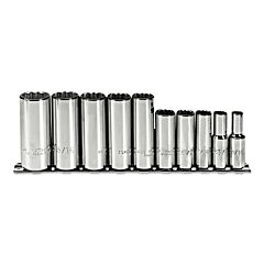Proto® 52107 Torqueplus 10 Piece Deep Socket Sets, 3/8 In, 12 Point