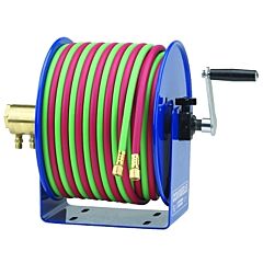 Coxreels® 112W-1-100 100W Series Welding Hand Crank Twin Line Hose Reel, 100 Ft Hose With Fittings, Oxygen-Acetylene
