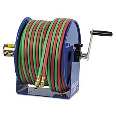 Coxreels® 112W-1-50 100W Series Welding Hand Crank Twin Line Hose Reel, 50 Ft Hose With Fittings, Oxygen-Acetylene