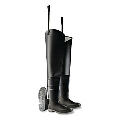 Dunlop® 8605600.12 Hip Waders, Steel Toe, Men'S 12, 32 In Inseam, Polyblend/Pvc, Black