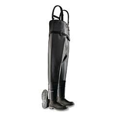 Dunlop® 8606700.06 Chest Waders, Steel Toe, Men'S 6, 16 In Boot, 53 In Overall L, Pvc, Nylon Suspenders, Black/Gray