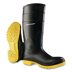 Dunlop® 8680200.12 Polygoliath Rubber Boots, Steel Toe And Midsole, Men'S 12, Polyblend/Pvc, Black/Yellow