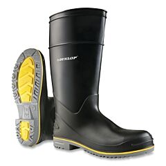 Dunlop® 8990400.05 Polyflex 3 Rubber Boots, Plain Toe, Men'S 5, 15 In Boot, Polyblend/Pvc, Black/Gray/Yellow