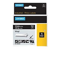 Dymo 1805436 Industrial Rhino Vinyl Label Cartridge, 3/4 In W X 18 Ft L, White Print On Black Background