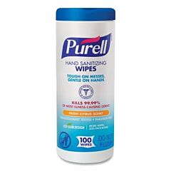 Purell® 9111-12 Hand Sanitizing Wipes, Eco-Slim Canister, 100 Sheets, Citrus