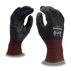 Cordova 3705L Gloves, Black Label 13-Gauge Black Hppe Shell, Black Polyurethane Palm Coating, Ansi Cut Level A2, Touchscreen Fingertips, Size Large
