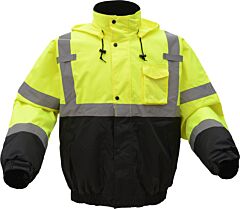 Gss Safety 8001 Class 3 Waterproof Quilted Bomber Jacket With Black Bottom, Lime, Size Small
