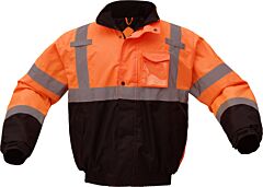 Gss Safety 8002 Class 3 Waterproof Quilted Bomber Jacket With Black Bottom, Orange, Size 2X-Large