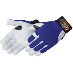 Liberty Safety 0816 "Reinforcer" Premium Grain Goatskin Gloves, Blue Spandex Fabric Back, Adjustable Hook & Loop Tabs, Size X-Large