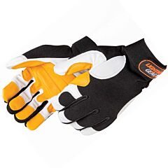 Liberty Safety 0817 "Defender" Goatskin Mechanic Glove Double Palm, Black Spandex Fabric Back, Adjustable Hook & Loop Tabs, Size X-Large