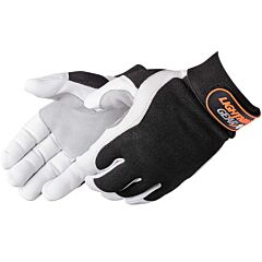 Liberty Safety 0818 Premium Grain Goatskin Gloves, Split Double Palm, Black Spandex Fabric Back, Adjustable Hook & Loop Tabs, Size Medium