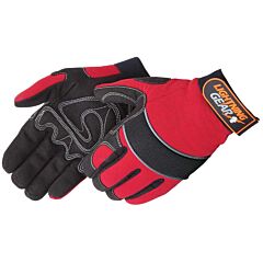 Liberty Safety 0915 "Crimson Warrior" Premium Simulated Black Leather Gloves W/Patch Palm, Red Spandex Fabric Back, Adjustable Hook & Loop Tabs, Size Small
